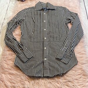 Ralph Lauren Blue Label Black White Stripe Button Up Shirt sz 2
